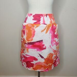 Calvin Klein Floral‎ Skirt w/ Pockets Pink Orange White Cotton
